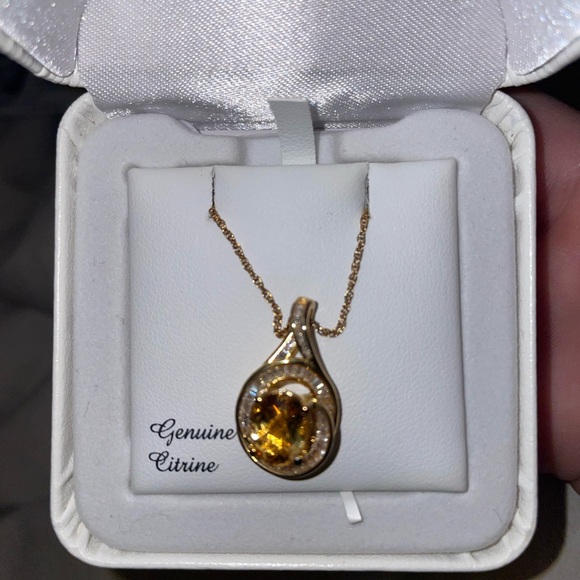 14k over sterling silver gen citrine and cr wht sapp pendant